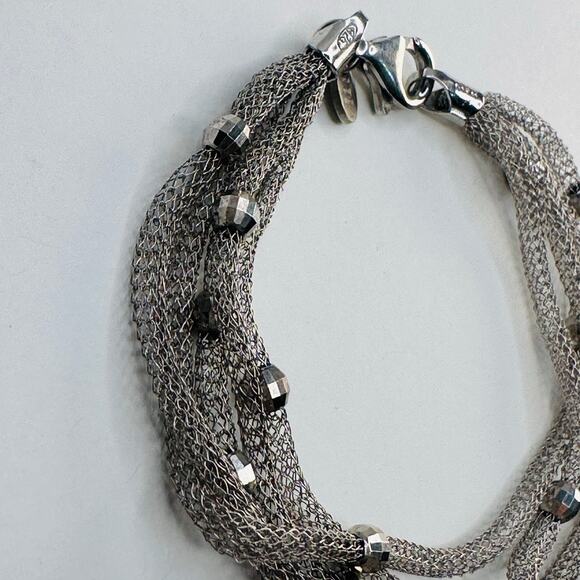 Sterling Silver 925 Dainty Byzantine Woven Bracelet with Faceted Ball Detail - Picture 2 of 9